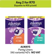 Always Panty Liners (All Varinats)-For 2 x 40's