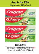 Colgate Toothpaste Herbal White Or Herbal With Salt-For Any 4 x 100ml