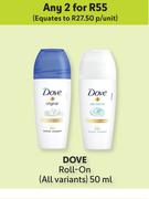 Dove Roll On (All Variants)-For 2 x 50ml