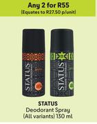 Status Deodorant Spray (All Variants)-For Any 2 x 130ml