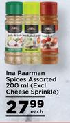Ina Paarman Spices Assorted (Excl.Cheese Sprinkle)-200ml Each