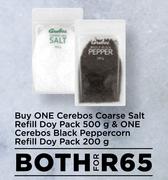 Cerebos Coarse Salt Refill Doy Pack 500g & Cerebos Black Peppercorn Refil Doy Pack 200g-Both For