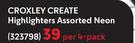 Croxley Create Highlighters Assorted Neon-Per 4 Pack