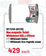 Parrot Non Magnetic Retail Whiteboard 600 x 450mm BD1520A-Each