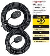 Powerworx 10m 1.5mm Extension Cord 454791-Each