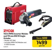 Ryobi 140A MMA Inverter Welder And 115mm 850W Angle Grinder KIT 346 426511-Per Kit