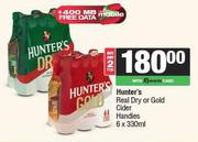 Hunter's Real Dry Or Gold Cider Hnadies-For 2 x 6 x 330ml