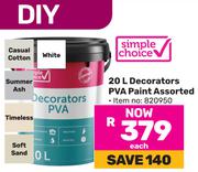 Simple Choice Decorators PVA Paint Assorted-20Ltr