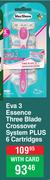 Max Shave Eva 3 Essence Three Blade Crossover System Plus 6 Cartridges