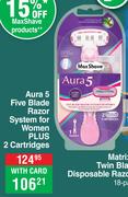 Max Shave Aura 5 Five Blade Razor System For Women Plus 2 Cartridges