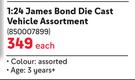 Motor Max 1:24 James Bond Die Cast Vehicle Assortment 850007899-Each