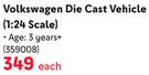 Motor Max Vokswagen Die Cast Vehicle (1:24 Scale) 359008-Each