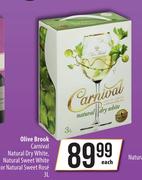 Olive Brook Carnival Natural Dry White,Natural Sweet White Or Natural Sweet Rose-3L Each