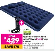 Camp Master Queen Flocked Airbed With Pillows Plus Pump Combo