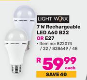 Light Worx 7W Rechargeable LED A60 B22 Or E27-Each