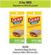 Glad Sandwich Bags Zip Seal Medium 180 x 190mm-For 2 x 20's