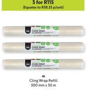 M Cling Wrap Refill 300mm x 30m-For 3
