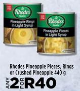 Rhodes Pineapple Pieces, Rings Or Crushed Pineapple-For 2 x 440g