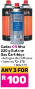 Cadac Or Alva 220g Butane Gas Cartridge-For Any 3