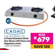 Cadac 2-Plate Stainless Steel Gas Stove With Hose And Regulator 193E