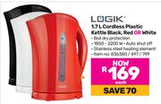 Logik Cordless Plastic Kettle (Black, Red Or White)-Each