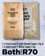 1 x Food Lover's Light Brown Sugar 2Kg & 1 x Food Lover's White Sugar 2Kg-Both For