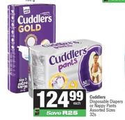 Cuddlers Disposable Diapers Or Nappy Pants Assorted Sizes-32s Each