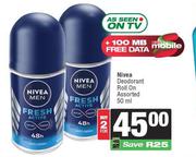Nivea Deodorant Roll On Assorted-For 2 x 50ml