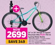 Raleigh 24" Or 26" Mirage 21 Speed Mountain Bike Plus 750ml Cycling Water Bottle