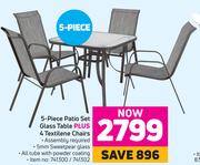 5 Piece Patio Set Glass Table Plus 4 Textilene Chairs