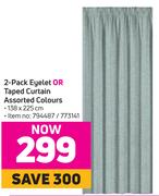 2 Pack Eyelet Or Taped Curtain Assorted Colours-138 x 225cm