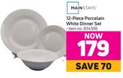 Mainstays 12 Piece Porcelain White Dinner Set