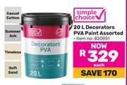 Simple Choice 20Ltr Decorators PVA Paint Assorted-20Ltr Each