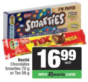 Nestle Chocolates Smarties 70g Or Tex 58g-Each