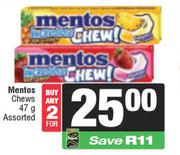 Mentos Chews Assorted-For 2 x 47g
