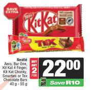 Nestle Aero,Barone,Kitkat 4 Finger,Kitkat Chunky,Smarties Or Tex Chocolate Bars-For 2 x 40g-55g