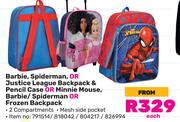 Barbie, Spiderman Or Justice League Backpack & Pencil Case-Each
