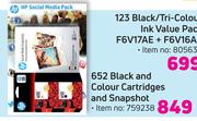 HP 650 Black & Colour Cartridges & Snapshot