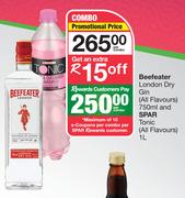 Beefeater London Dry Gin (All Flavours) 750ml & Spar Tonic (All Flavours) 1Ltr-Per Combo