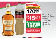 Three Ships Premium Select Whisky 750ml & Spar Ginger Ale 1Ltr-Per Combo