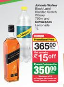 Johnnie Walker Black Label Blended Scotch Whisky 750ml & Schweppes Lemonade 1Ltr-Per Combo