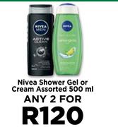 Nivea Shower Gel Or Cream Assorted-For Any 2 x 500ml