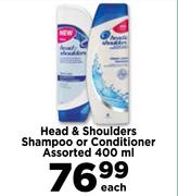 Head & Shoulders Shampoo Or Conditioner Assorted-400ml Each