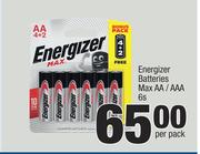 Energizer Batteries Max AA/AAA-6s Per Pack