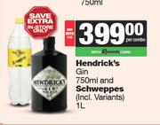 Hendrick's Gin 750ml And Schweppes (Incl. Variants) 1Ltr-Per Combo