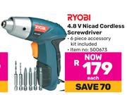 Ryobi 4.8V Nicad Cordless Screwdriver-Each