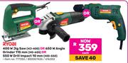 Ryobi 400W Jigsaw HJ-400 Or 650W Angle Grinder 115mm HG-655 Or 550W Drill Impact 10mm HID-550-Each
