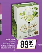 Olive Brook Carnivel Natural Dry White, Sweet White Or Natural Sweet Rose-3Ltr Each