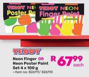 Teddy Neon Finger Or Neon Poster Paint Set-4 x 100g Each