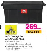 Big Jim 160L Storage Box With Wheels Black-Each